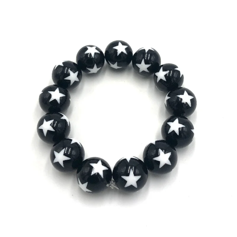 ethnic bangles for women-Black & White Star Statement Stack Bracelet