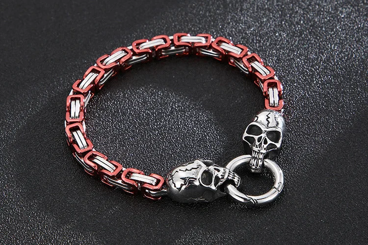 modern cuff bangles for women-New Hip-hop Pattern Chain Skull Head Titanium Steel Hollow Thick Bracelet