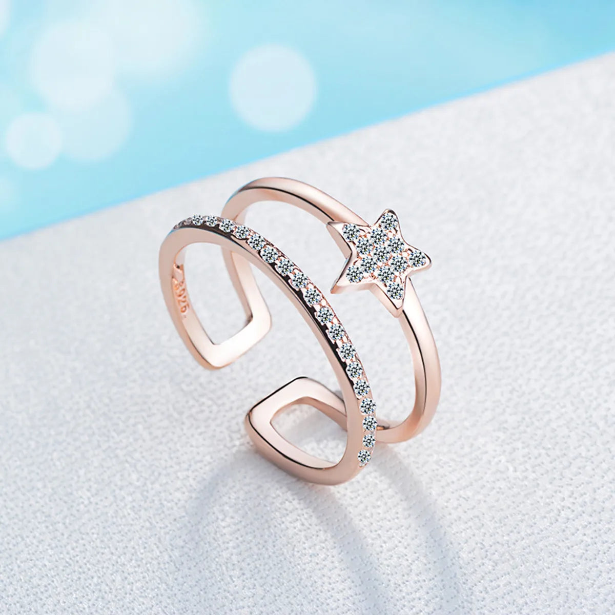 round cut rings for women-Copper Simple Style Plating Star Zircon Open Rings