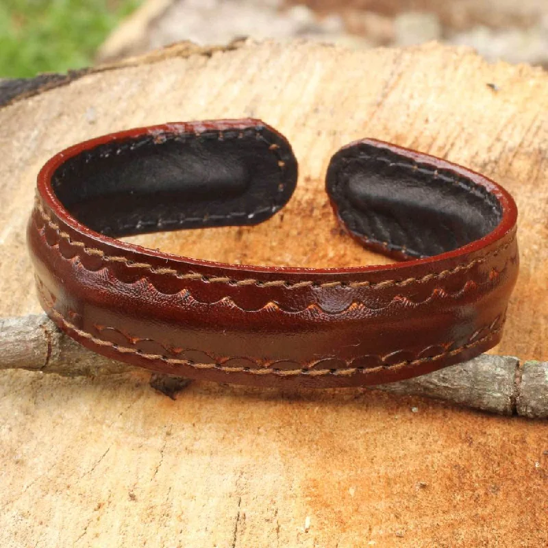 trendy leather cuff bangles for women-Handmade Solar Soul Leather Bracelet (Thailand)