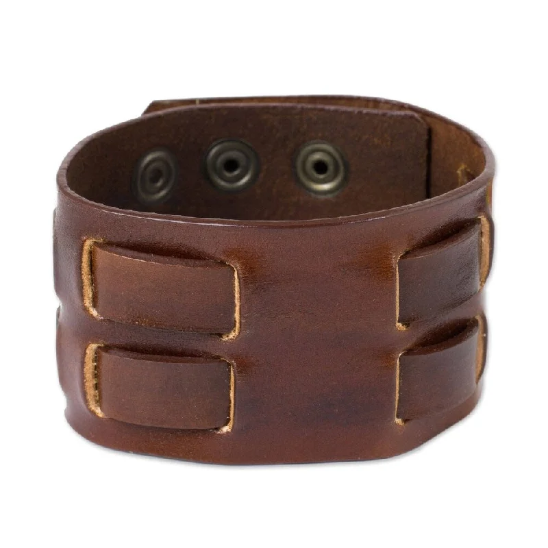 engraved bracelets for women-Handmade Rugged Weave Leather Bracelet (Thailand)