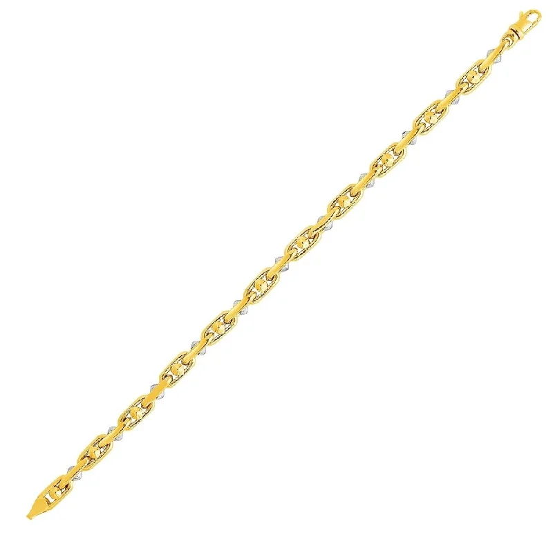 classic cuff bracelets for women-14k Two-Toned Yellow and White Gold Link Bracelet with Beads