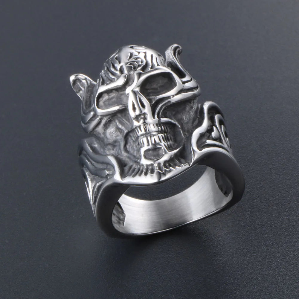 simple gold rings for women-IG Style Retro Punk Skull 304 Stainless Steel Polishing Men'S Rings