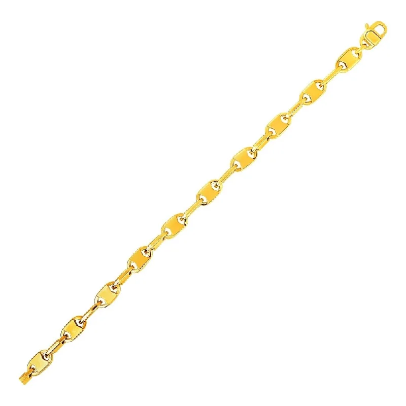 spiral charm bracelets for women-Mens Polished Link Bracelet in 14k Yellow Gold