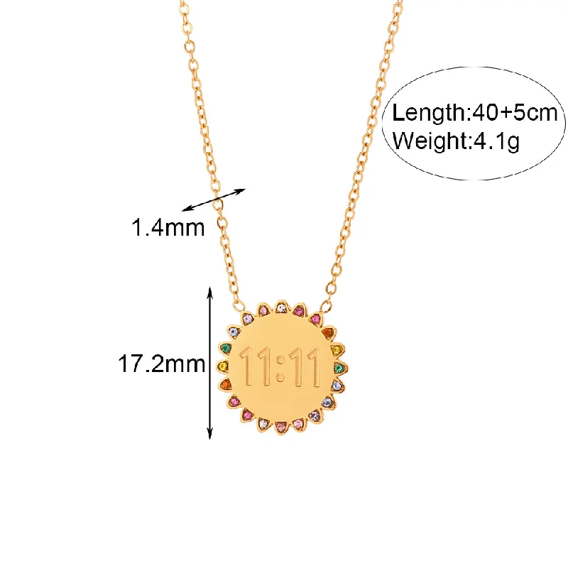 Rhinestone SUNFLOWER 11:11 Pendant Necklace-Gold-Colorful crystals