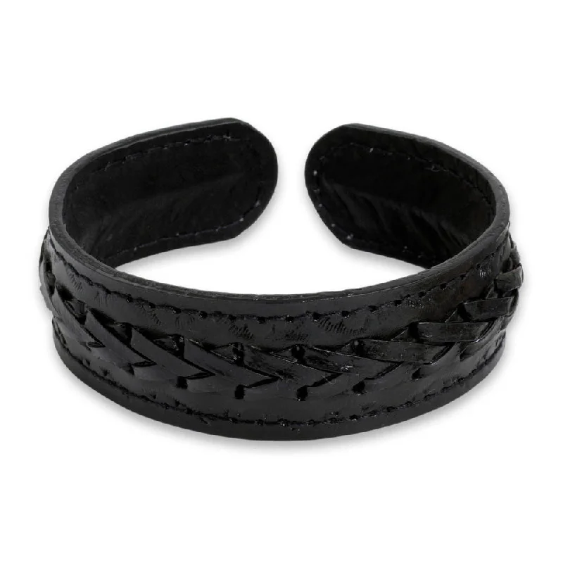 polished leather bracelets for women-Handmade Men's Leather 'Midnight Warrior' Bracelet (Thailand)