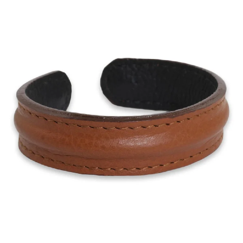 personalized bangles for women-Handmade Leather Basic Brown Bracelet (Thailand)