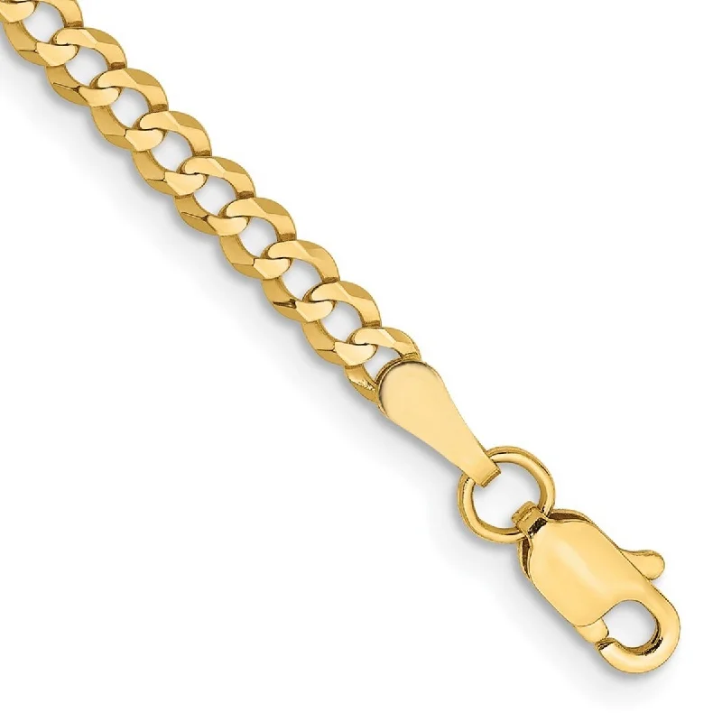 engraved cuff bracelets for women-Curata 10k Yellow Gold Unisex 3.1mm Lightweight Flat Miami Curb Chain Bracelet Options: 7" 8" 9"