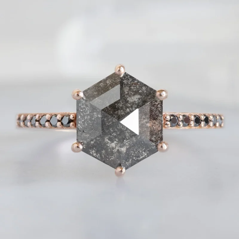 elegant engagement rings with sapphire gemstones for women-The Willow Ring | 1.81ct Black Hexagon Diamond in 14K Rose Gold