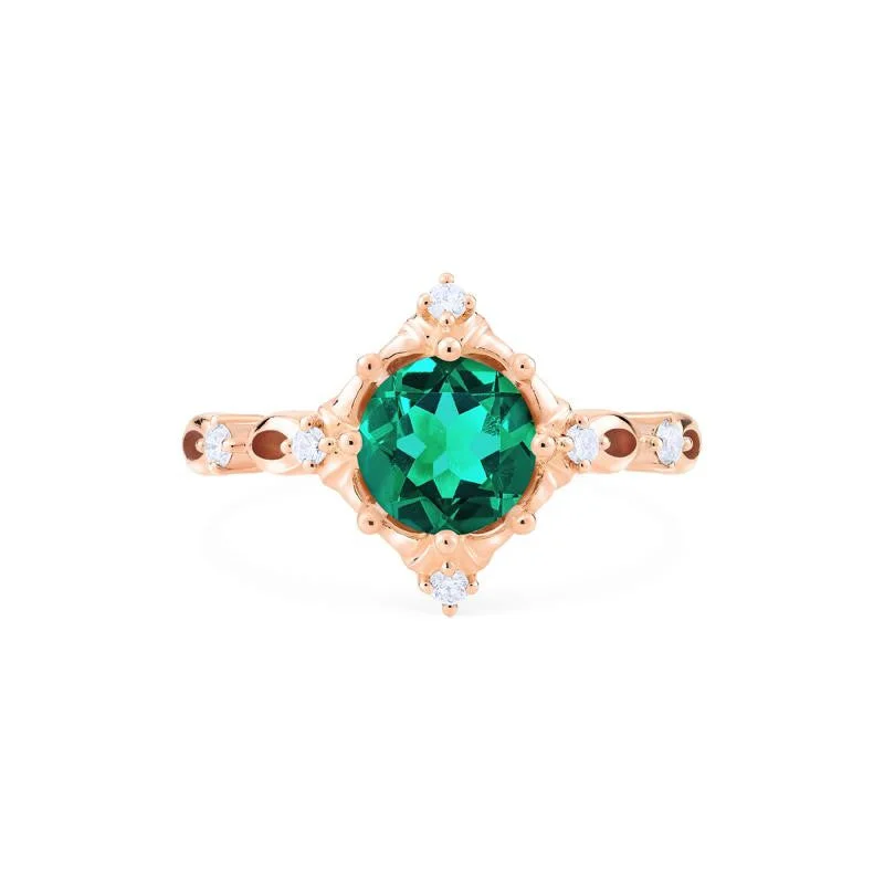 affordable engagement rings with emerald center stones-[Annalise] Victorian Heirloom Engagement Ring in Lab Emerald