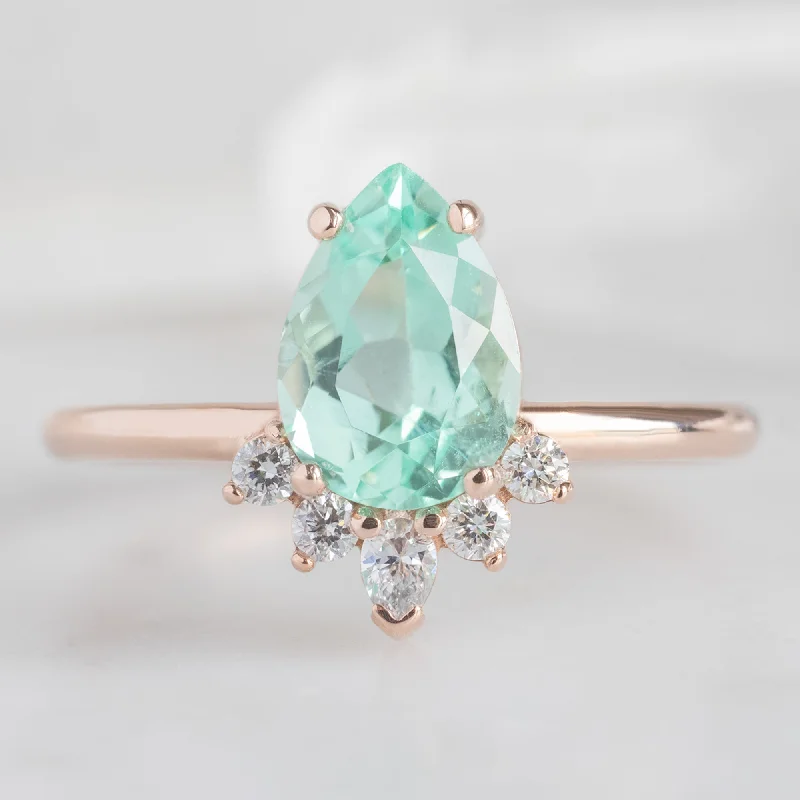 unique platinum engagement rings for women-The Aster Ring | 1.15ct Pear Cut Emerald in 14K Rose Gold