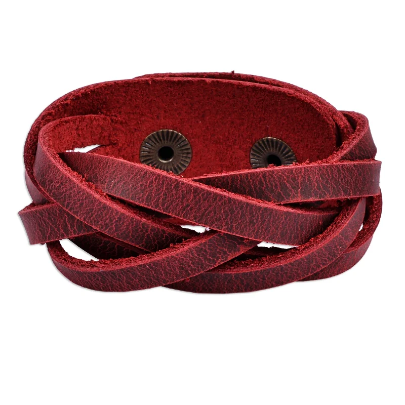 cuff bangles for women-Novica Handmade Braided Energy Leather Strand Bracelet