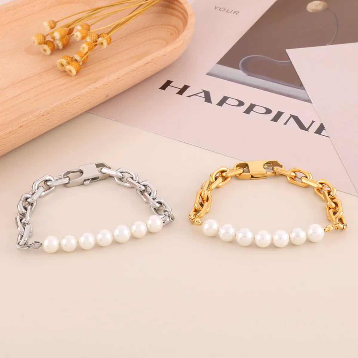 fashion cuff bangles for women-Simple Style Classic Style Geometric Stainless Steel Freshwater Pearl Bracelets In Bulk