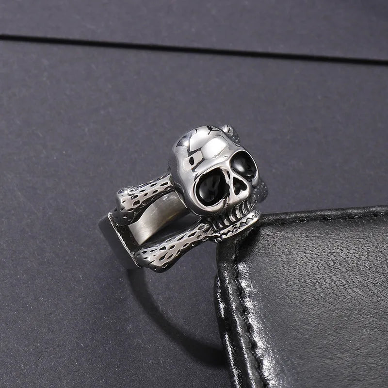 silver diamond rings for women-Hip-Hop Retro Skull Titanium Steel Men'S Rings