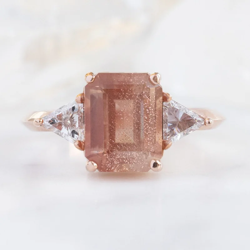 custom engagement rings with diamonds for women-The Jade Ring | 2.26ct Emerald Cut Sunstone in 14K Rose Gold