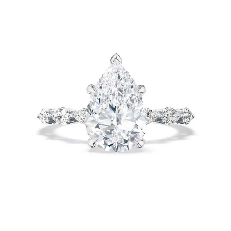 radiant cut engagement rings with diamond bands-Pear Solitaire Engagement Ring