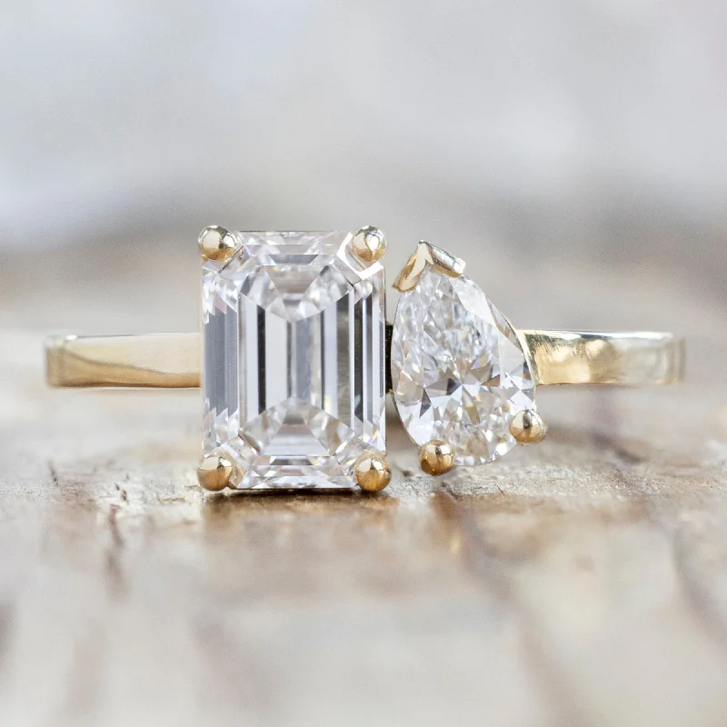 engagement rings with side stones for women-The You and Me Ring | 1.50ct Emerald Cut Lab Grown White Diamond in 14K Yellow Gold