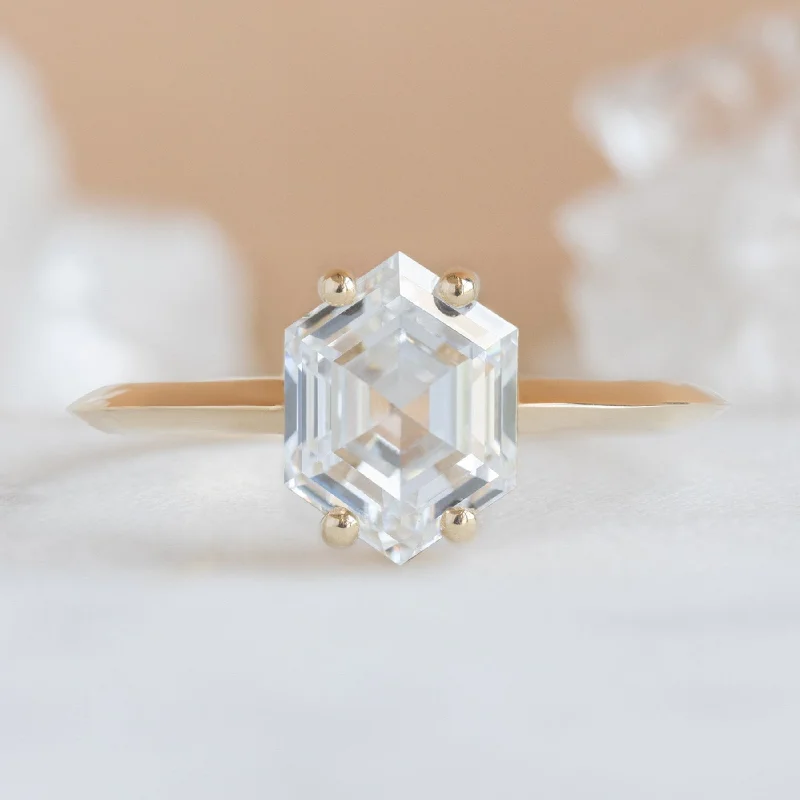 stunning platinum engagement rings for women-The Bryn Ring | 1.60ct Lab Grown Hexagon White Diamond in 14K Yellow Gold