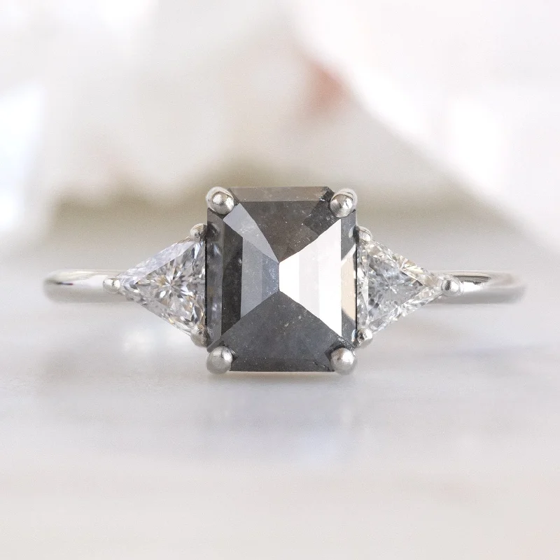 solitaire diamond engagement rings for women-The Jade Ring | 1.35ct Emerald Cut Black Diamond in 14K White Gold