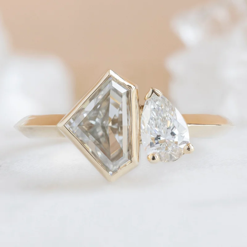 custom engagement rings for women-The You and Me Ring | 1.36ct Lab Grown Shield White Diamond in 14K Yellow Gold