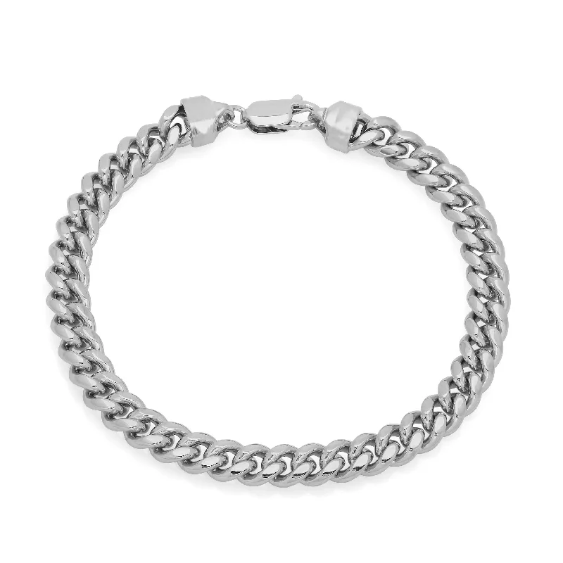 chunky bangles for women-Roberto Martinez Silver with Rhodium Plate 5 mm Miami Cuban Link Bracelet ( 9 Inch ) - White