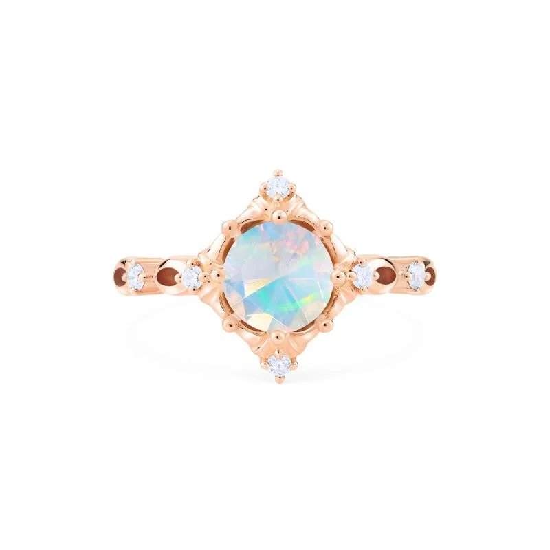 stunning three-stone engagement rings with rubies-[Annalise] Victorian Heirloom Engagement Ring in Opal