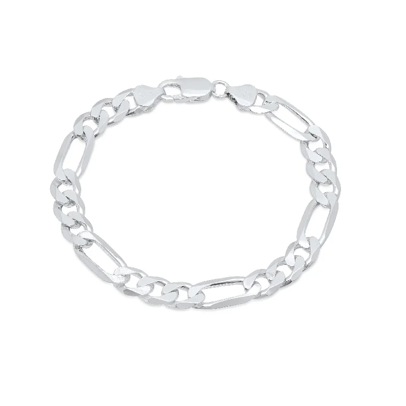 minimalist bracelets for women-Sterling Silver 7-inch Diamond-cut Figaro Chain Bracelet (7.5mm)