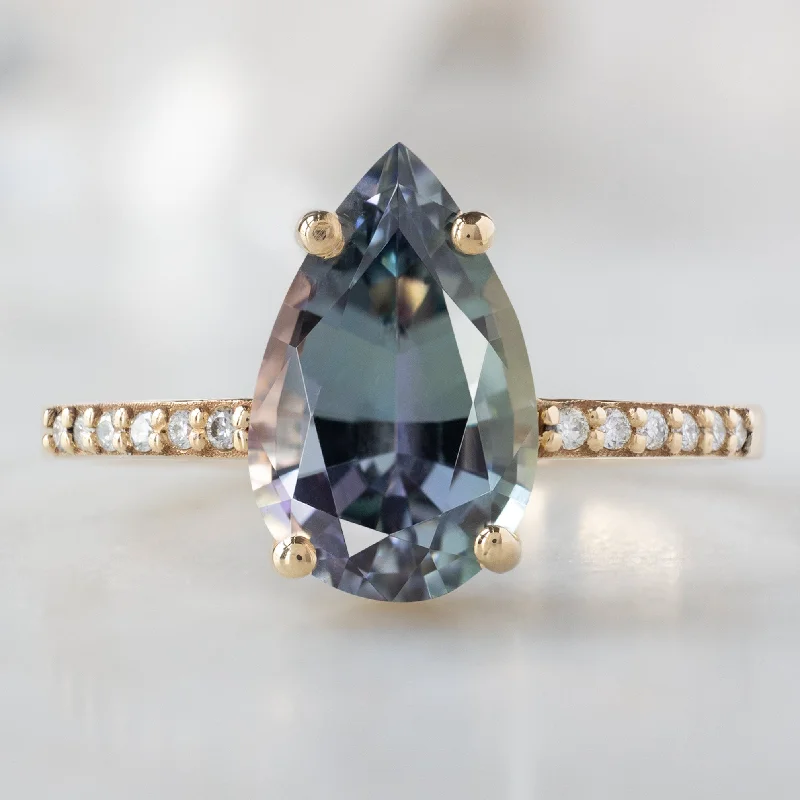 vintage engagement rings for women-The Willow Ring | 2.26ct Pear Tanzanite in 14K Yellow Gold