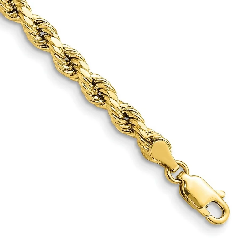 braided bangles for women-Curata 10k Yellow Gold Unisex 4mm Semi Solid Diamond Cut Rope Chain Bracelet Options: 7" 8" 9"