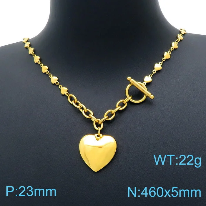 Heart-Shaped Chain Gold Necklace Kn198050-E414-Gold Cross Bracelet-KN0248-MI-N200029Z