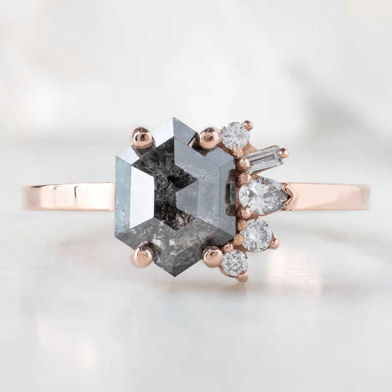 engagement rings with square-cut diamonds and sapphires-The Cluster Ring | 1.07ct Hexagon Black Diamond in 14K Rose Gold