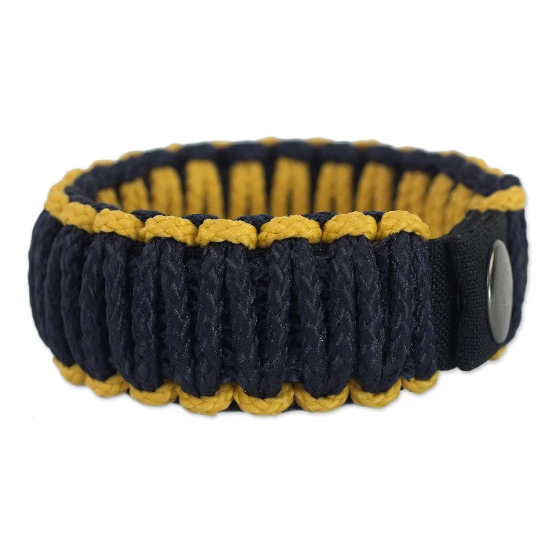 bangle bracelets for women-Handmade Polyester Men's 'Amina in Gold and Navy' Wristband Bracelet (Ghana)