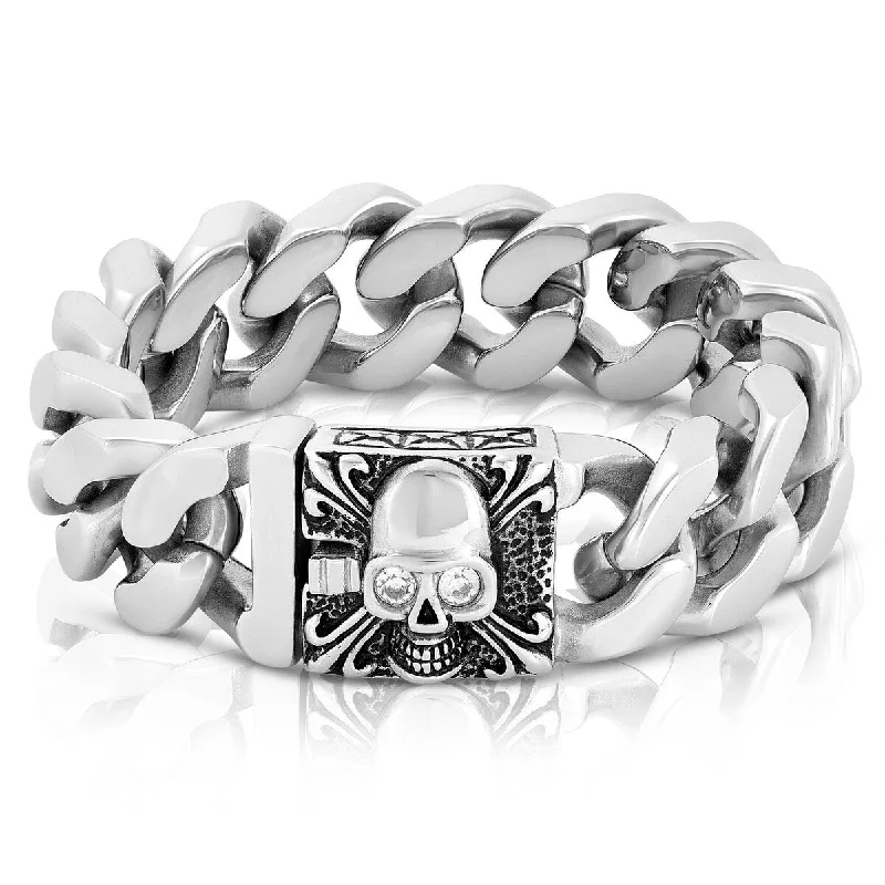 simple bracelets for women-Crucible Men's Skull Clasp Curb Stainless Steel Bracelet (20mm)