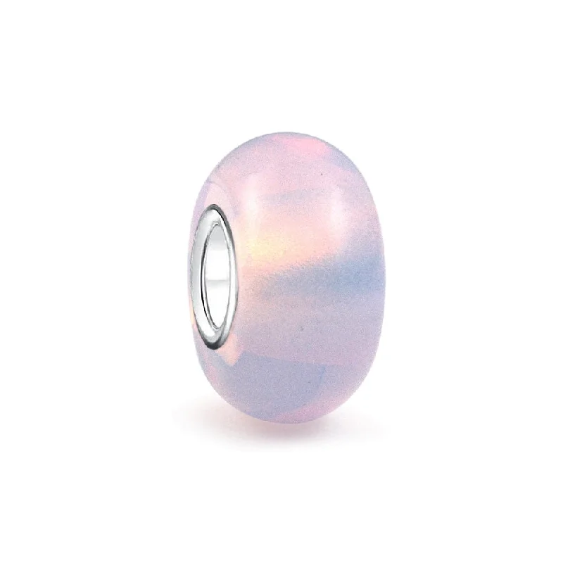 oval bangles for women-Milky Pink Opaque Murano Glass Charm Bead Sterling Silver Core for Bracelets