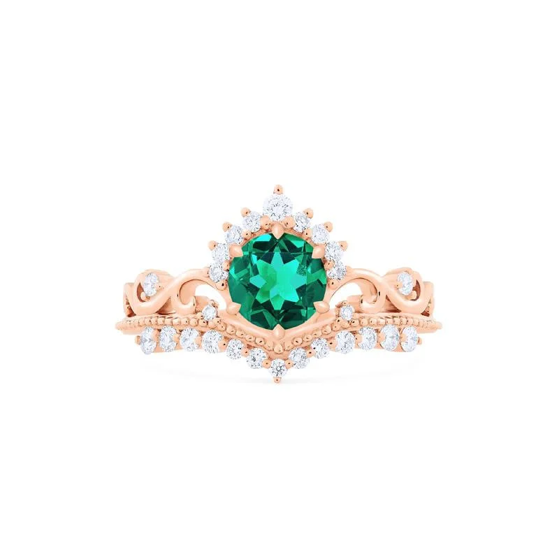 engagement rings with vintage charm for women-[Theia] Heirloom Crown Engagement Ring in Lab Emerald