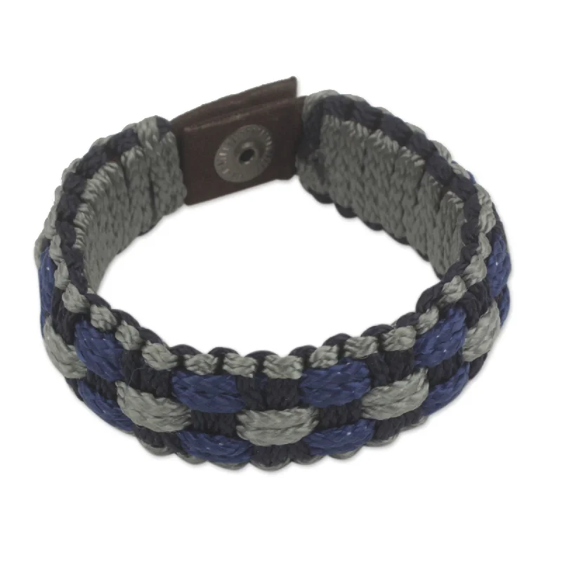 crystal bangle bracelets for women-Men's Polypropylene Gray, Navy Blue and Black Cords Recycled Paper 'Flowing Spring' Wristband Bracelet (Ghana)