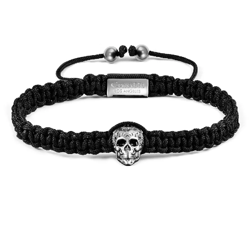 vintage bangles for women-Antique Stainless Steel Skull Nylon Cord Adjustable Bracelet