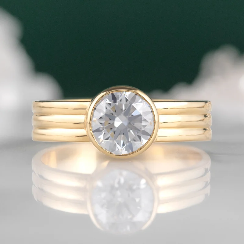 rose gold solitaire engagement rings for women-The Stratum Ring | 1.35ct Lab Grown Round White Diamond in 18K Yellow Gold