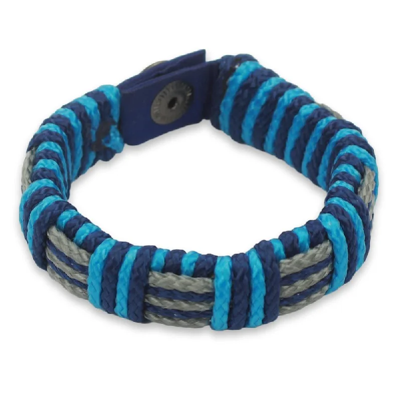 elegant stone bangles for women-Men's Wristband Bracelet, 'Blue Kente' (Ghana)