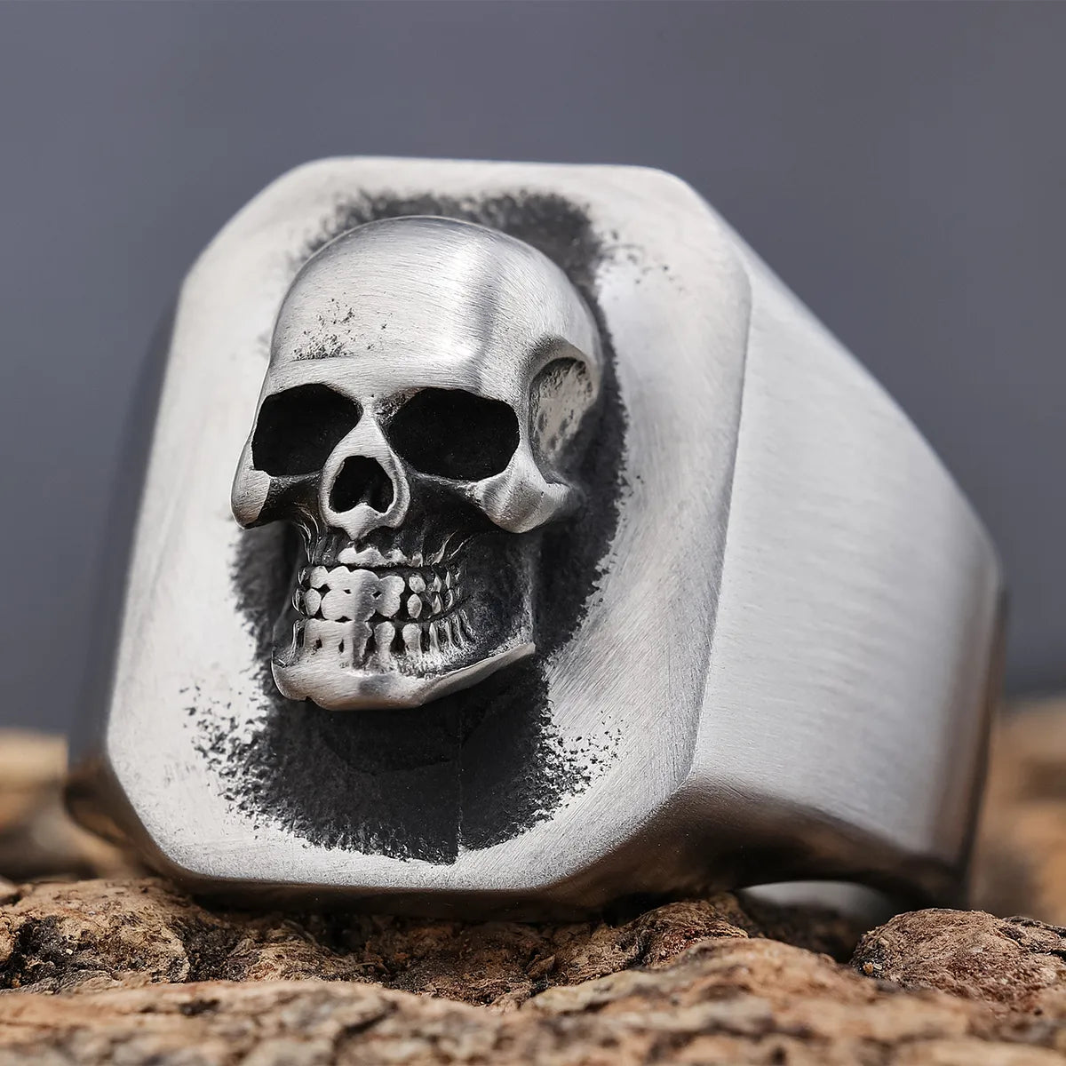 modern silver engagement rings for women-Hip-Hop Streetwear Skull 304 Stainless Steel Carving Men'S Rings