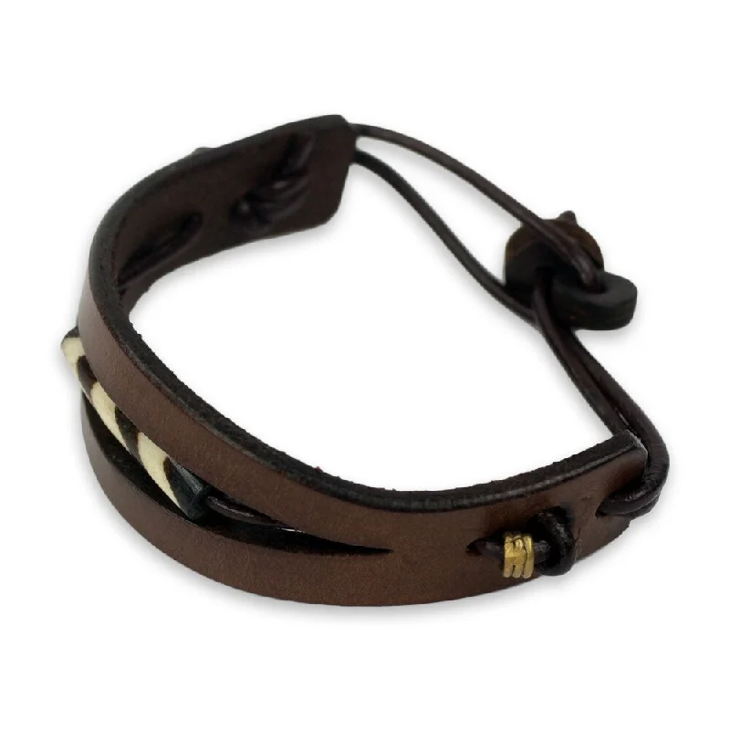 stylish gold bracelets for women-Handmade Men's Leather 'Breaking Ground In Brown' Bracelet (Ghana)