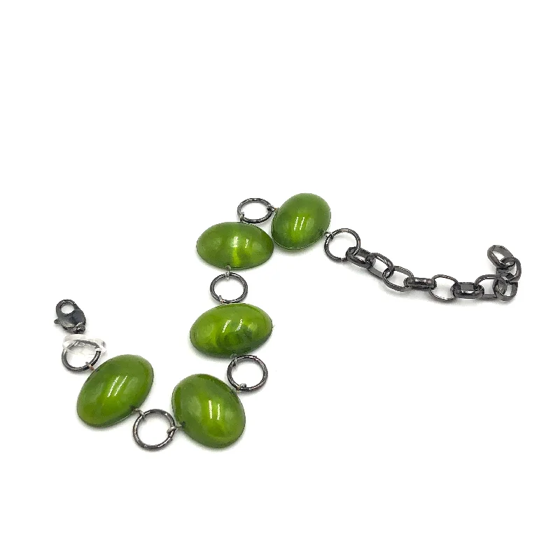 modern charm bracelets for women-Olive Green Jelly Bean Stations Bracelet