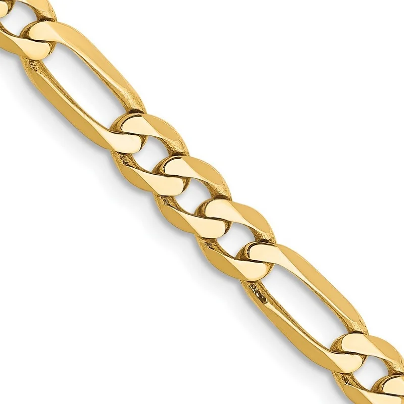 stackable bangles for women-Curata 10k Yellow Gold Unisex Solid 4.75mm Flat Figaro Chain Bracelet Options: 7" 8" 9"