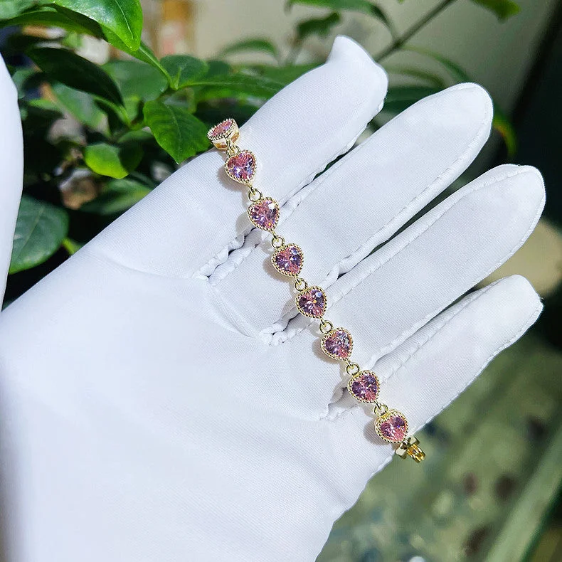 Pink Zircon Plated Light Real Gold-about 17.5cm