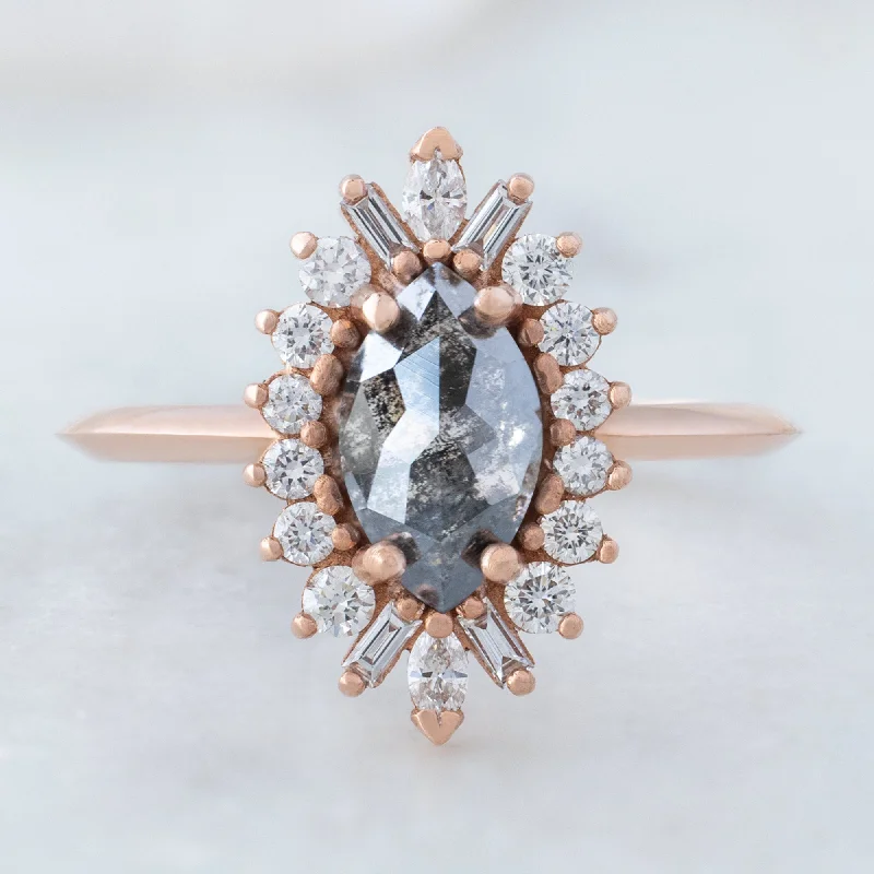 affordable engagement rings with diamonds for women-The Camellia Ring | 0.94ct Marquise Cut Black Diamond in 14K Rose Gold