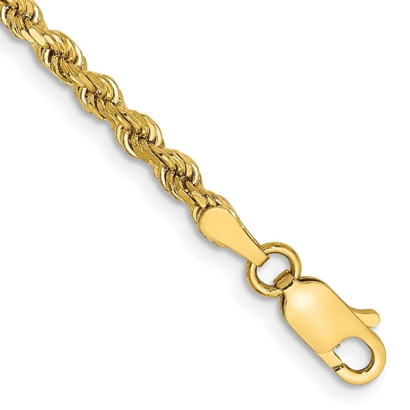 vintage bangles for women-Curata 10k Yellow Gold Unisex 3mm Semi Solid Diamond Cut Rope Chain Bracelet Options: 7" 8" 9"