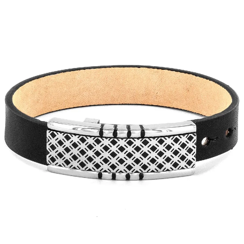 gold bracelets for women-Men's Lattice Buckle Clasp Leather Bracelet