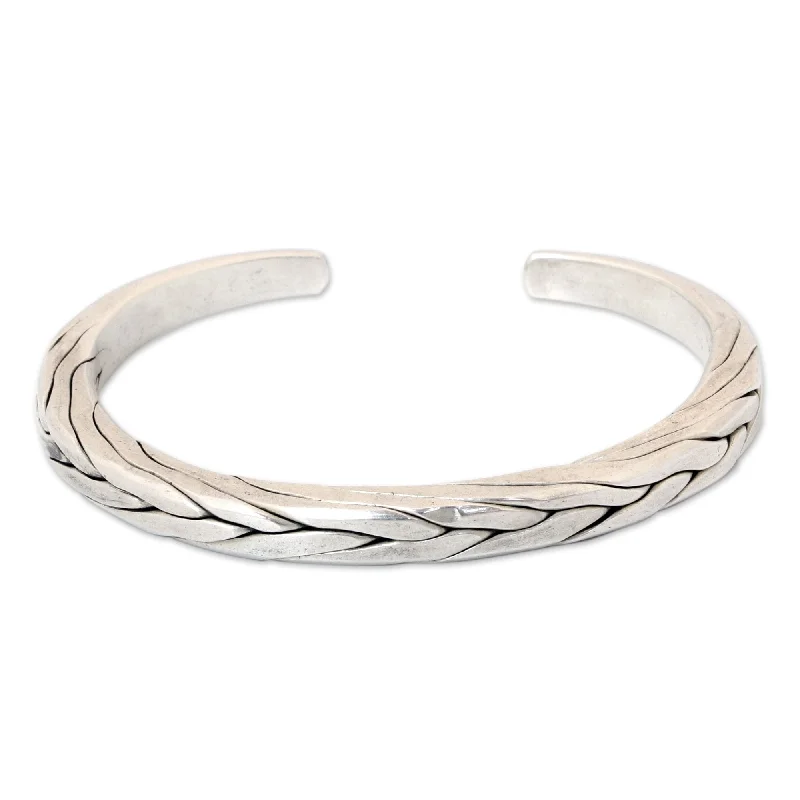 luxurious cuff bangles for women-NOVICA Handmade Mens Sterling Silver Hill Tribe Braid Thai Design Cuff Bracelet (Thailand)