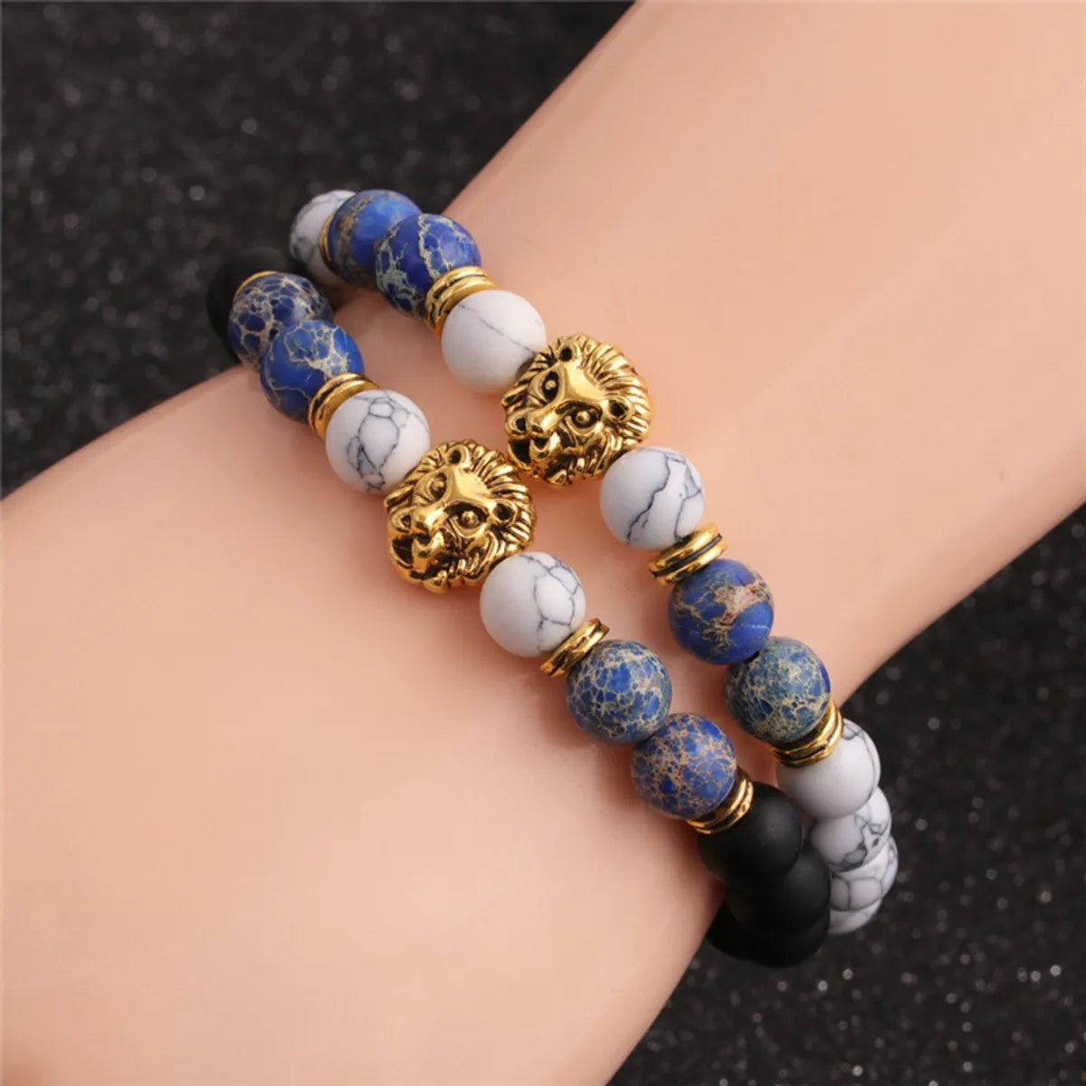 sterling silver bracelets for women-Fashion White Pine Frosted Stone Lion Head Bracelet