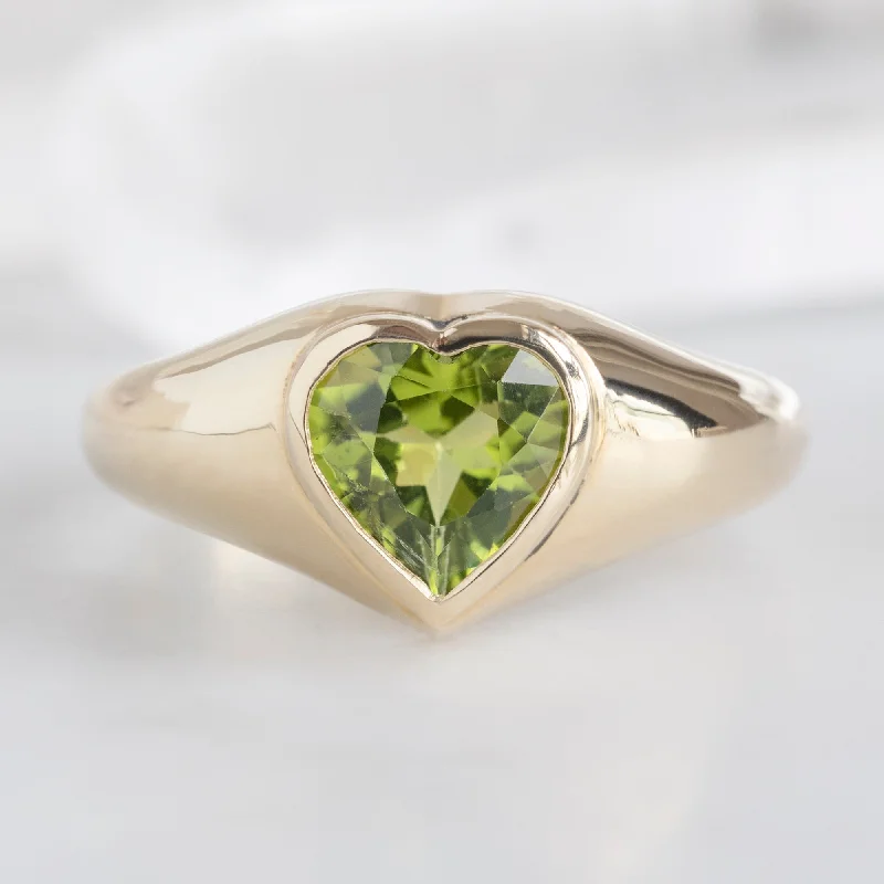 halo engagement rings for women-The Signet Ring | 1.39ct Heart Peridot in 14K Yellow Gold